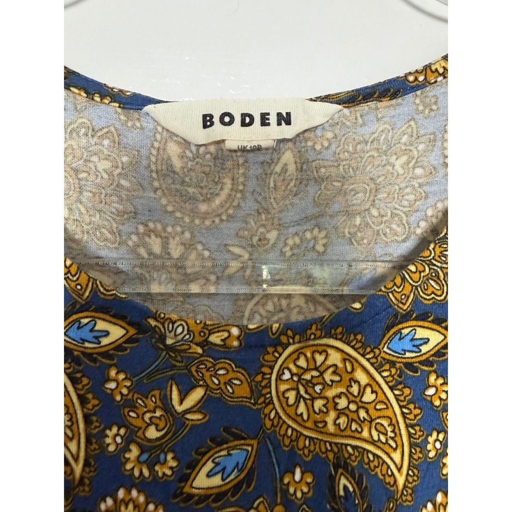 Boden Paisley Belted Midi Dress BluePuff Sleeve Cottagecore Pockets Ruched 6 - Picture 4 of 7